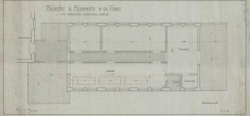 Stabilimento Meccanico - planimetria del progetto di prolungamento del fabbricato antiguo ai molini Alta Italia