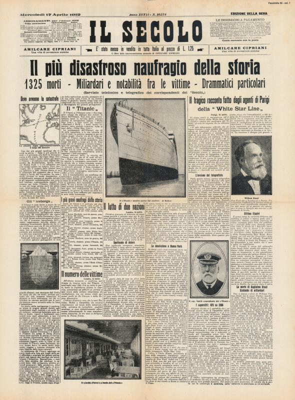 Il Secolo - edizione della sera dedicata al Titanic