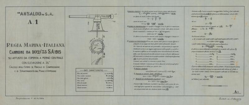 Cannone da 102/35 S.A. 1915 - calcolo degli sforzi di rinculo