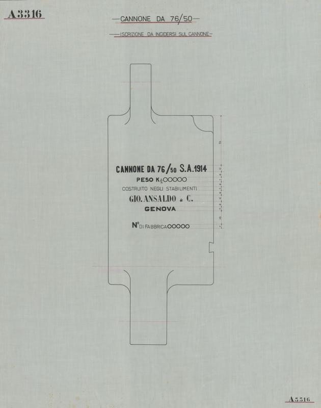 Cannone da 76/50 - iscrizione da incidersi sul cannone