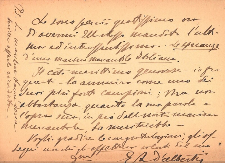 Biglietto del capitano Enrico Alberto D'Albertis, 12-10-1909 (2)