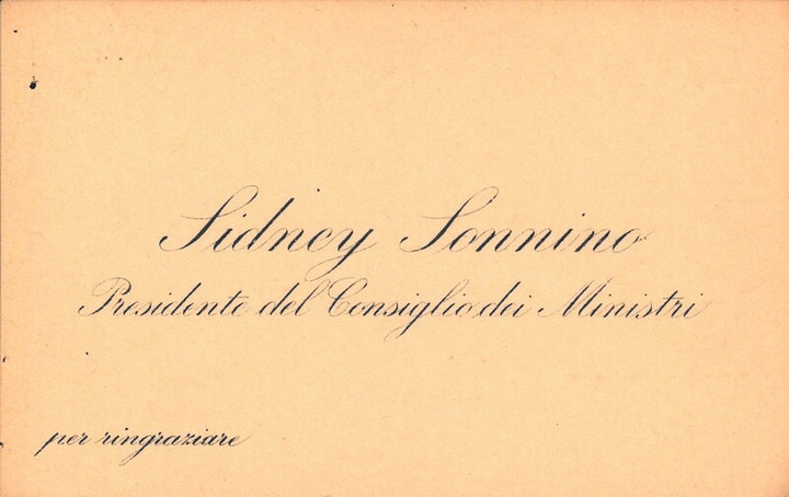 Biglietto di ringraziamento di Sidney Sonnino, primi anni del '900