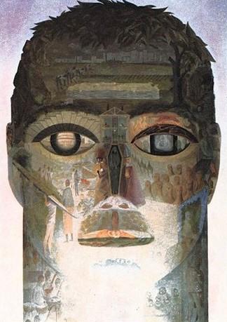 Barbara Jones "Structure of society" racchiude nella forma e nelle linee di un volto le principali scoperte scientifiche del secolo, ottobre 1961, anno IX, n. straordinario, p. 21