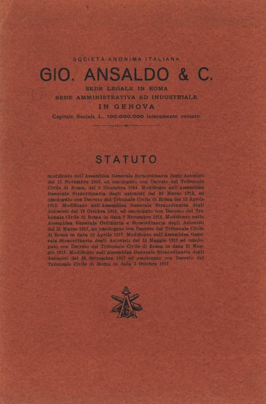 Gio. Ansaldo &amp; C. - atto costitutivo e statuto
