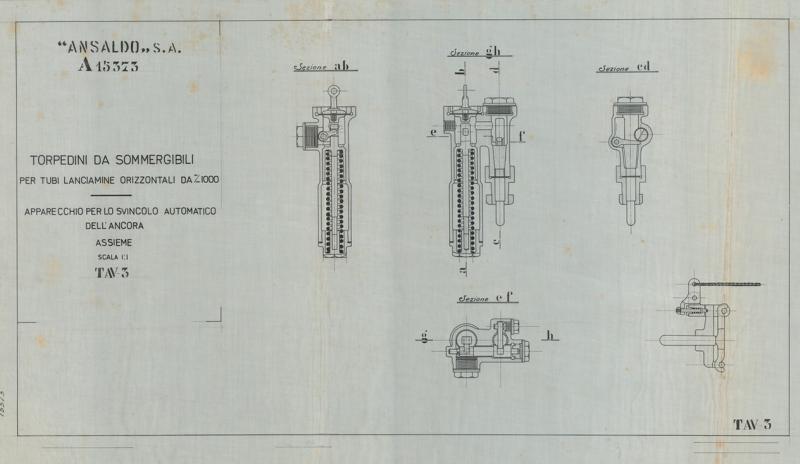 Torpedini per sommergibili - apparecchio per lo svincolo dell&#039;ancora