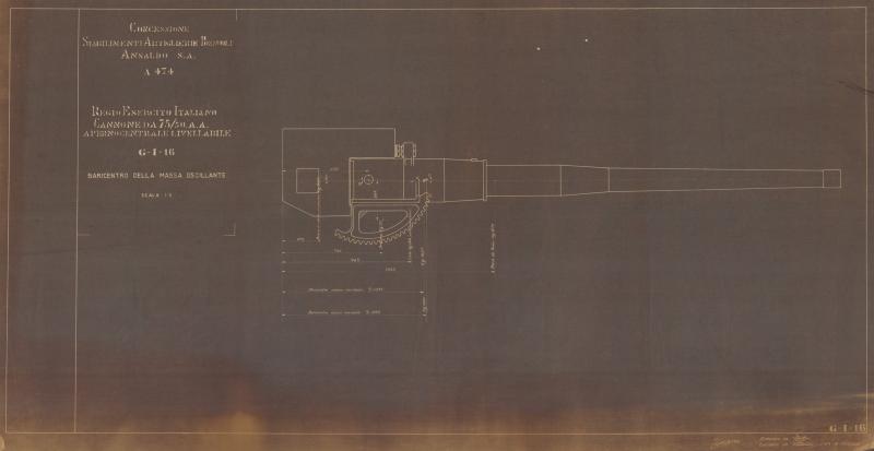 Cannone da 75/50 - baricentro della massa oscillante
