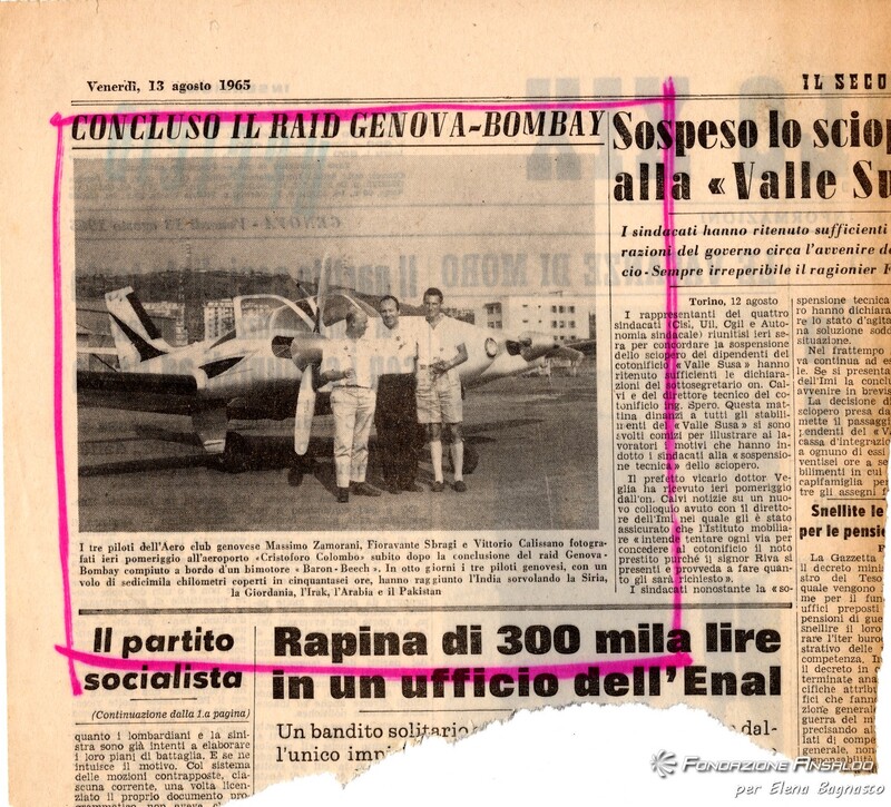 Articolo del Secolo XIX sul raid Genova-Bombay