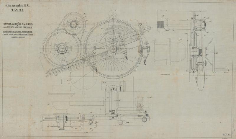 Cannone da 102/35 S.A.V. 1915 - congegno di elevazione e indice graduazioni