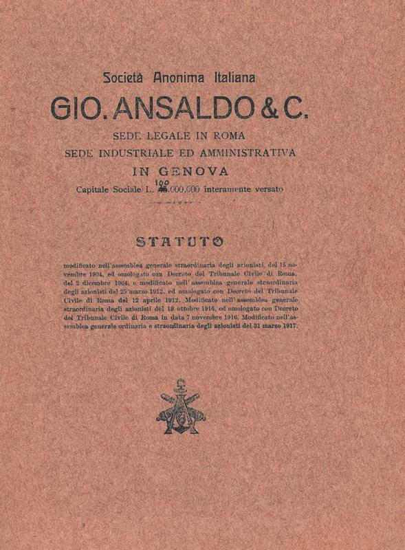 Gio. Ansaldo &amp; C - atto costitutivo e statuto