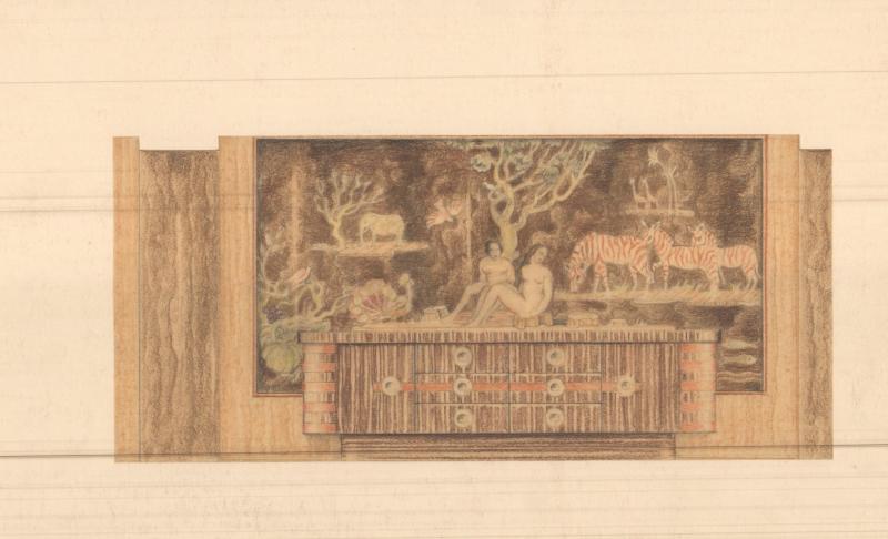 Nave non identificata - decorazione muraria e cassettiera