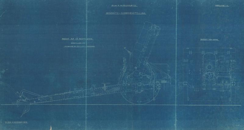 Costruzione 152/37 Skoda - vista in pianata e laterale