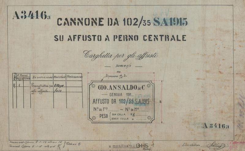 Cannone da 102/35 - targhetta per gli affusti