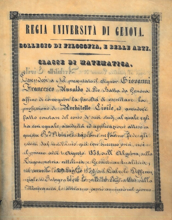 Diploma di laurea di Giovanni Francesco Ansaldo