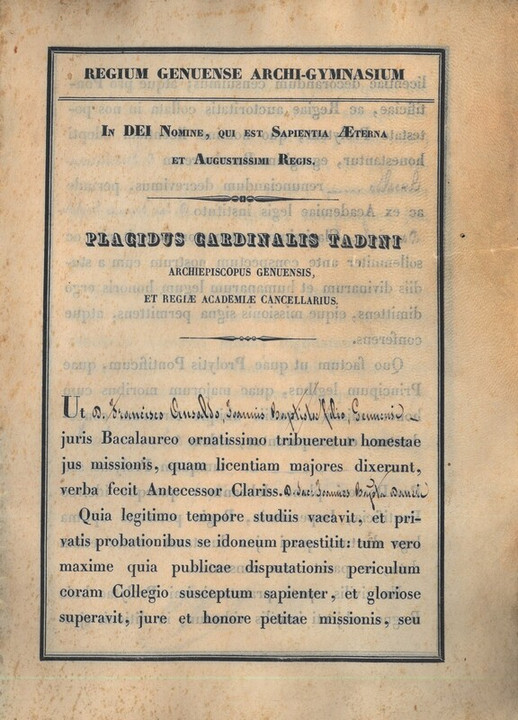Diploma di Francesco Ansaldo