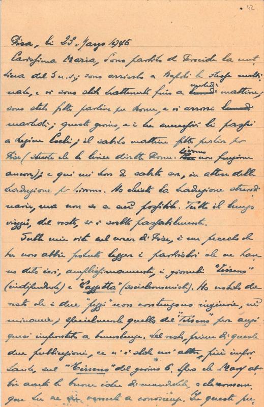Lettere a Zia Maria 1946 - periodo Procida, Pisa