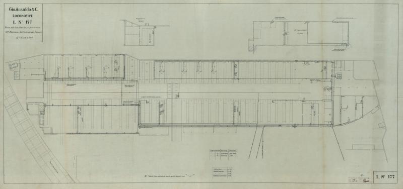 Stabilimento Locomotive - pianta delle linee elettriche per forza motrice Officina Montaggio, Reparto Fonderia bronzo, Falegnami