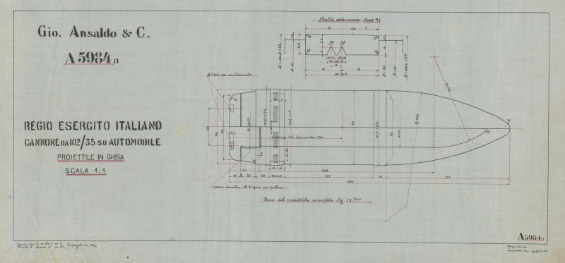 Cannone da 102/35 su automobile - proiettile in ghisa