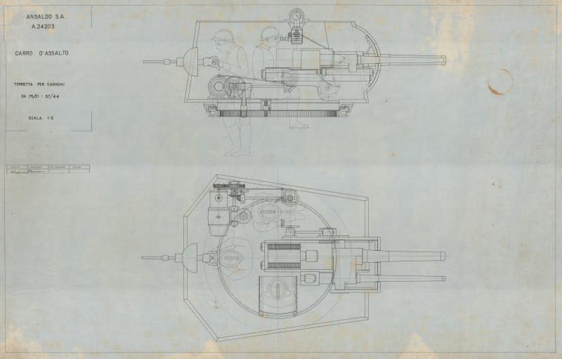 Cannone da 76/21 e 37/44 su carro d&#039;assalto - torretta