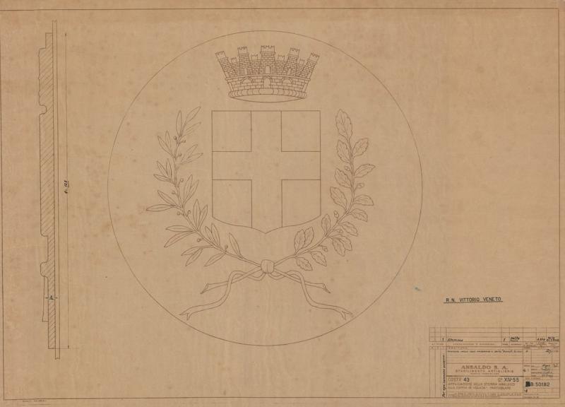 Costruzione 43 - particolari dello stemma araldico per la cuffia di volata per Regia Nave Vittorio Veneto