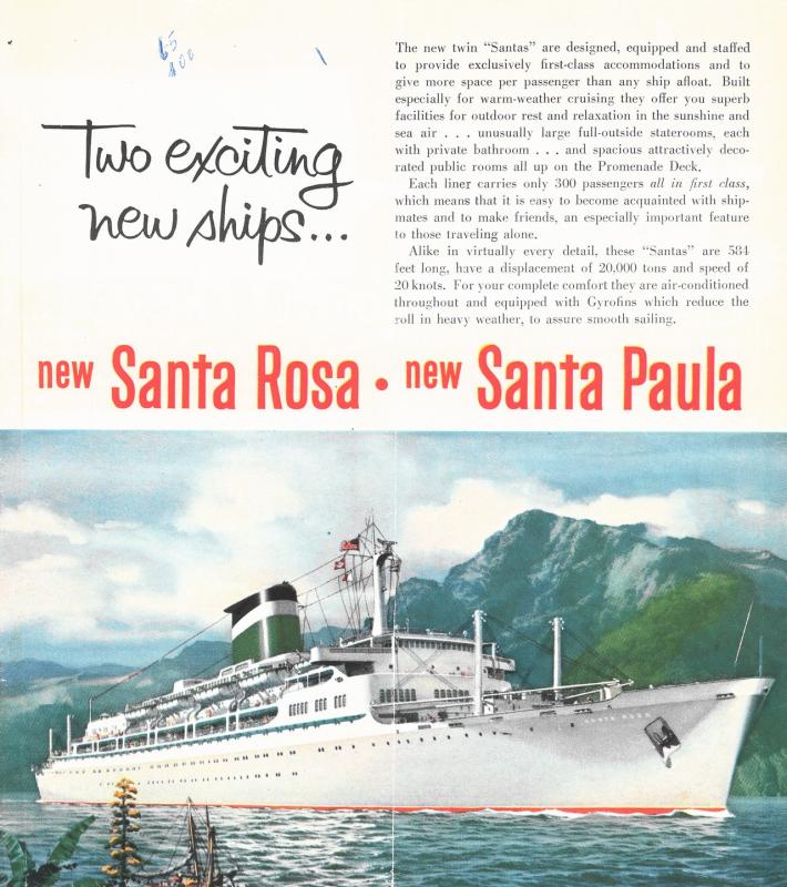 Grace Line - Two exciting new ships - new Santa Rosa - new Santa Paula