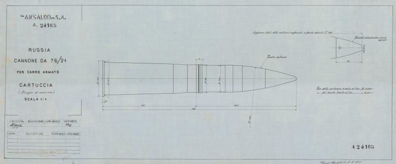 Cannone da 76/21 per carro armato - cartuccia