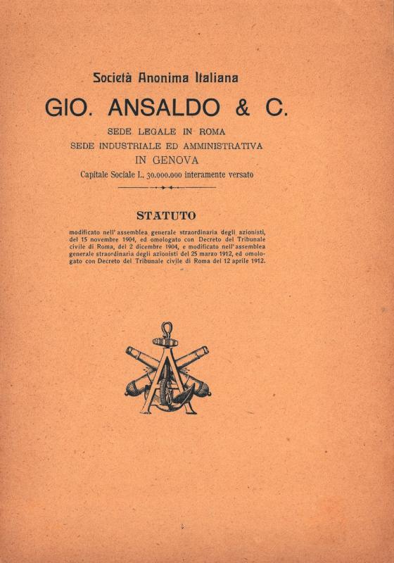 Gio. Ansaldo &amp; C. - atto costitutivo e statuto