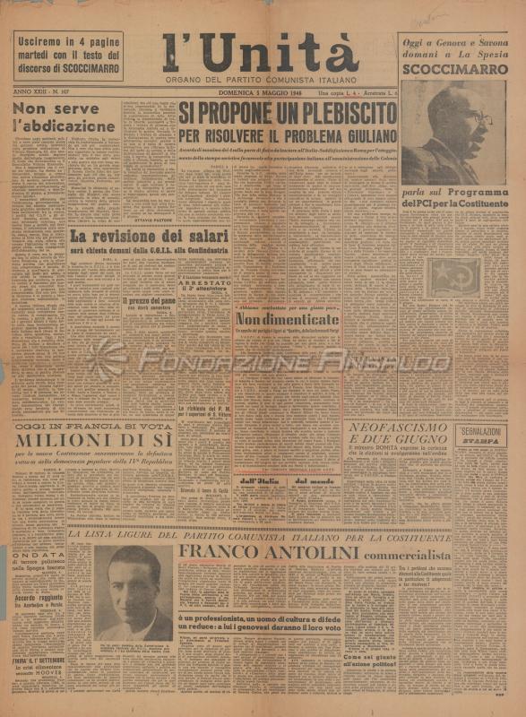L&#039;Unità - prima pagina