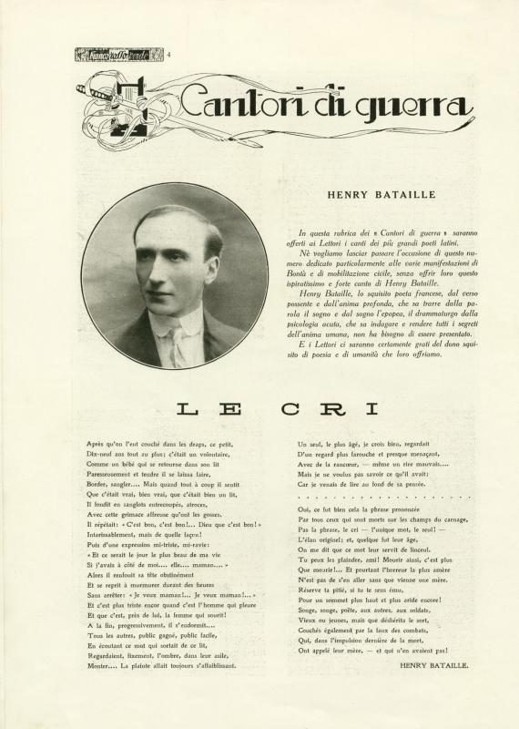 Bianco Rosso e Verde, n. 3, 1915 - componimento poetico di Henry Bataille, p. 4