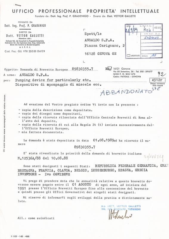 Dispositivo di pompaggio di miscele liquido solide particolarmente abrasive (EPO)
