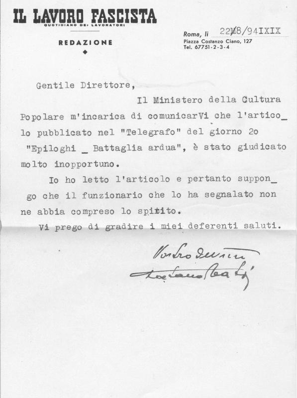 Fontanelli e &quot;Lavoro Fascista&quot;