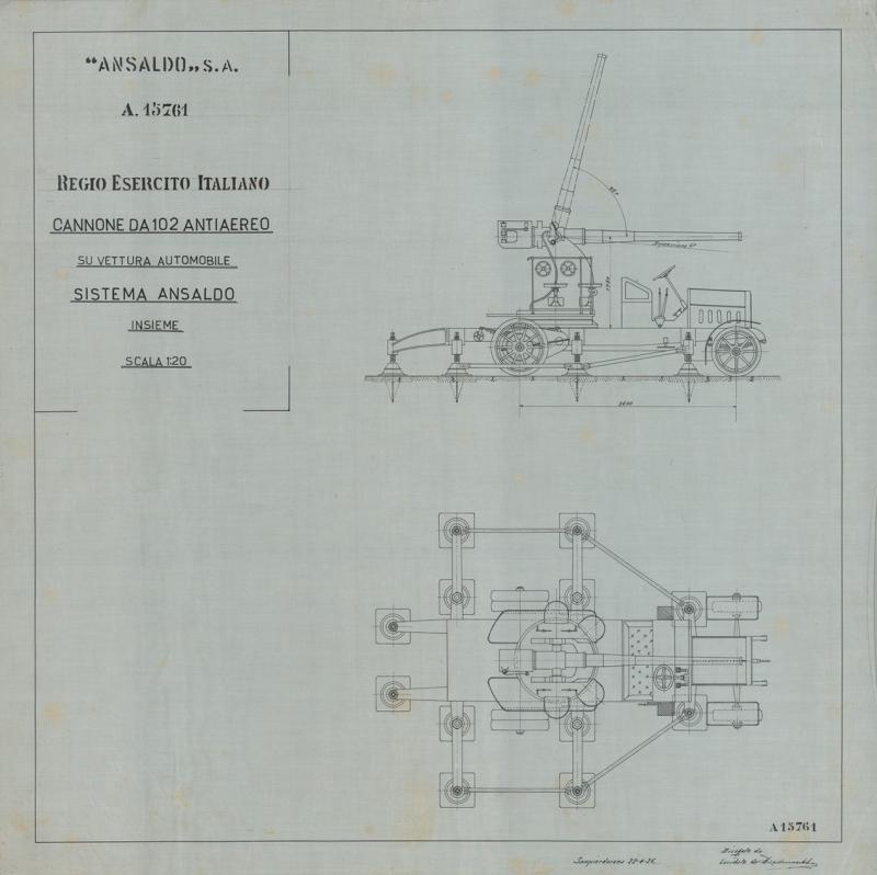 Cannone 102 antiaereo su vettura automobile - insieme