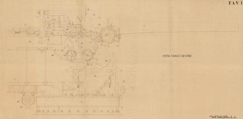 Cannone da 102/42 - vista del fianco destro